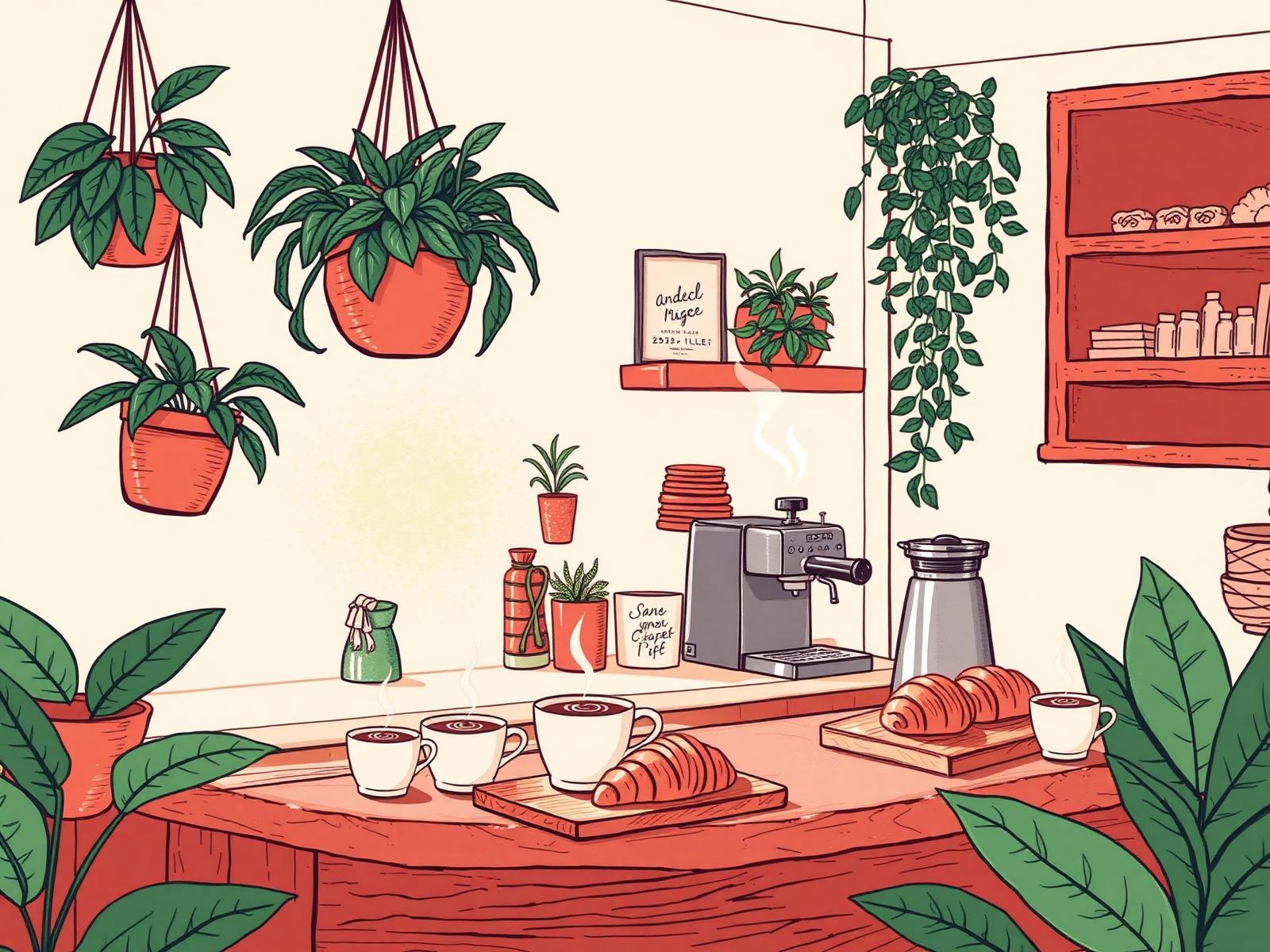 Uproot Café — plants and coffee illustration